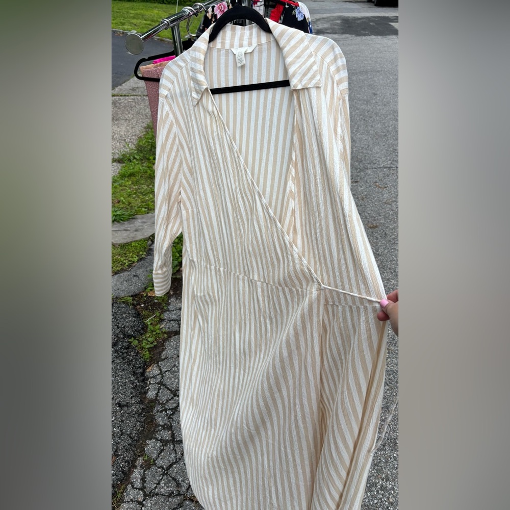 H&M striped collared midi wrap dress